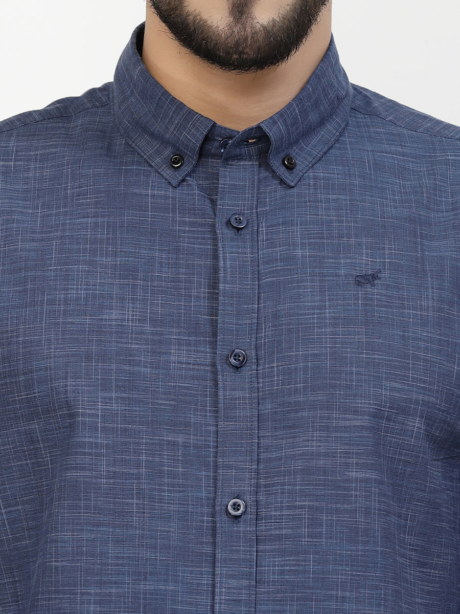 Navy Blue Printed Button Down Shirt