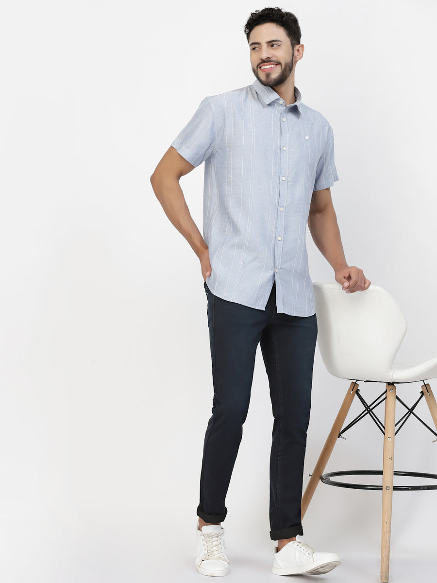Skyblue Casual Linen Half Shirt