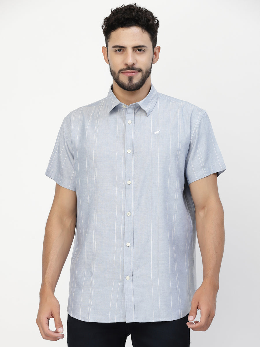 Skyblue Casual Linen Half Shirt