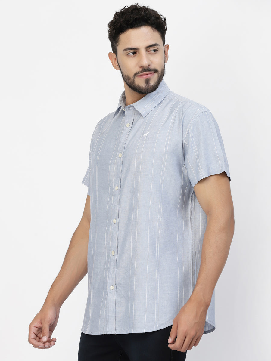Skyblue Casual Linen Half Shirt
