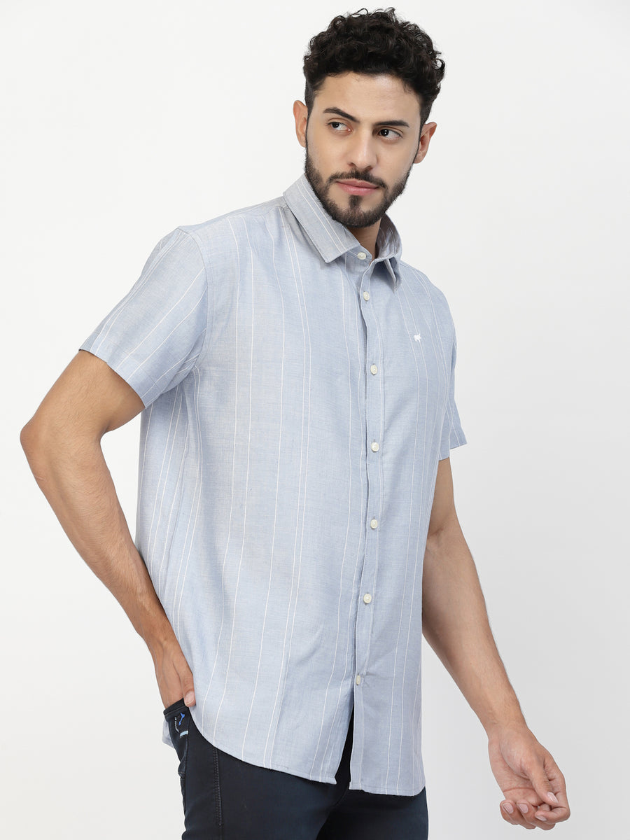 Skyblue Casual Linen Half Shirt