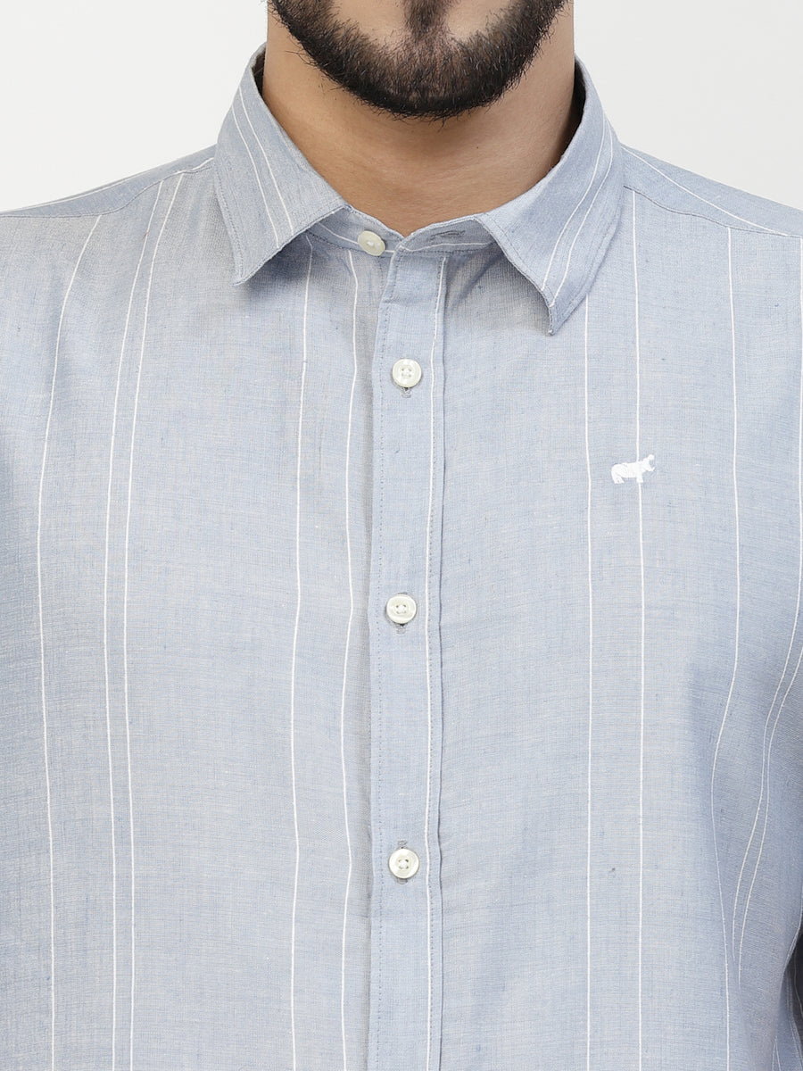 Skyblue Casual Linen Half Shirt