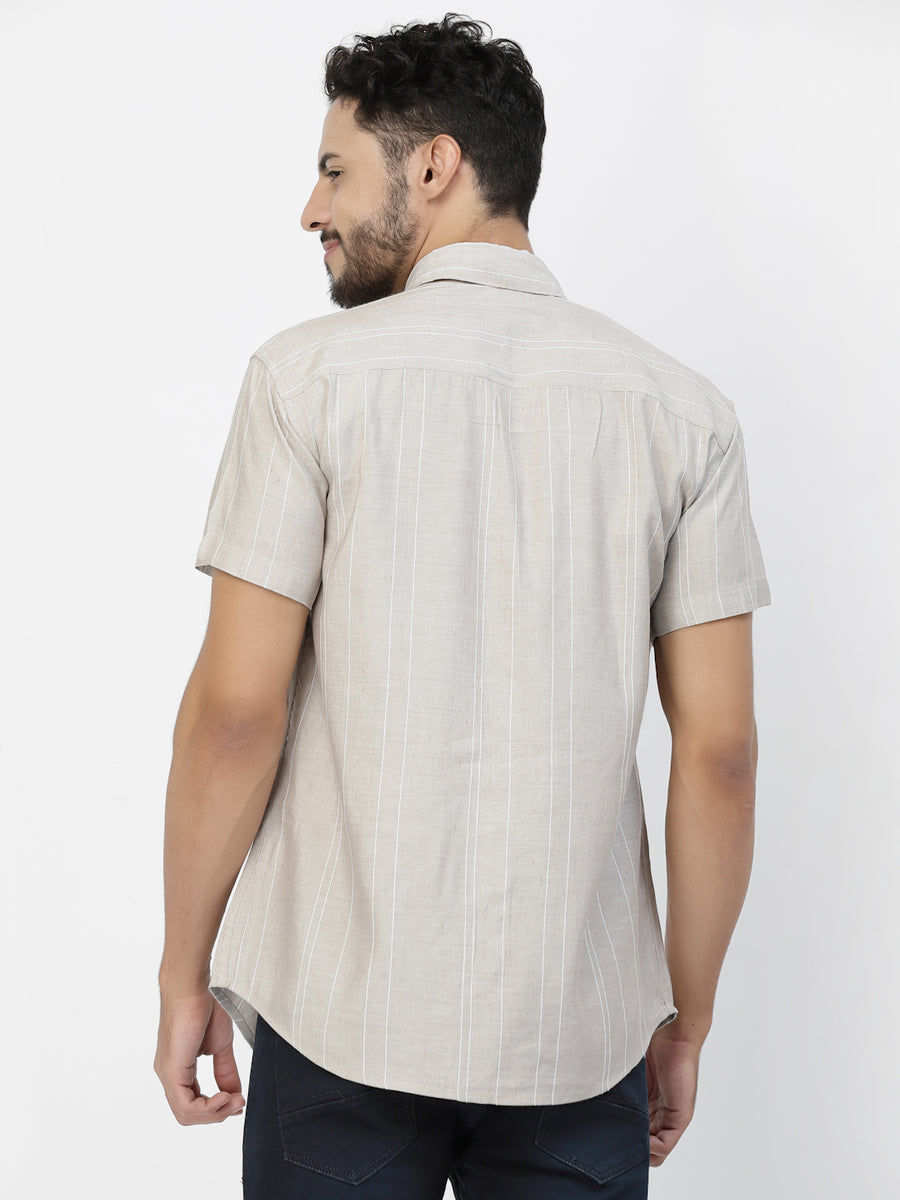 Beige Casual Linen Half Shirt