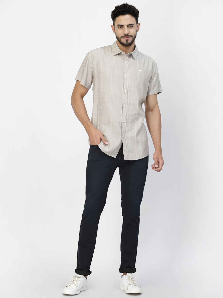Beige Casual Linen Half Shirt