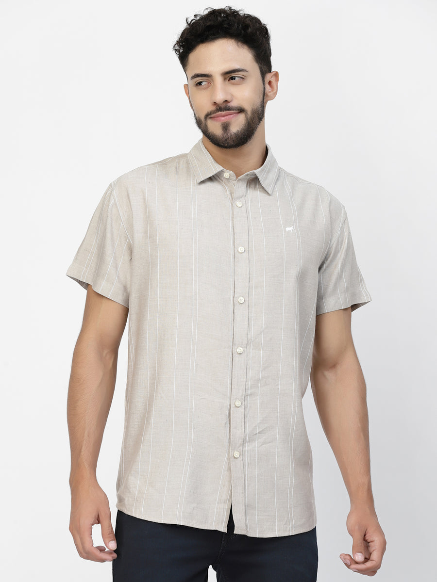 Beige Casual Linen Half Shirt