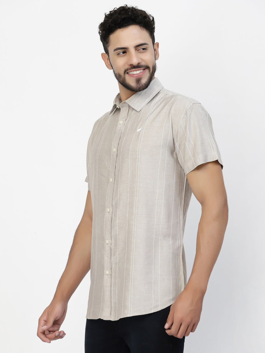 Beige Casual Linen Half Shirt