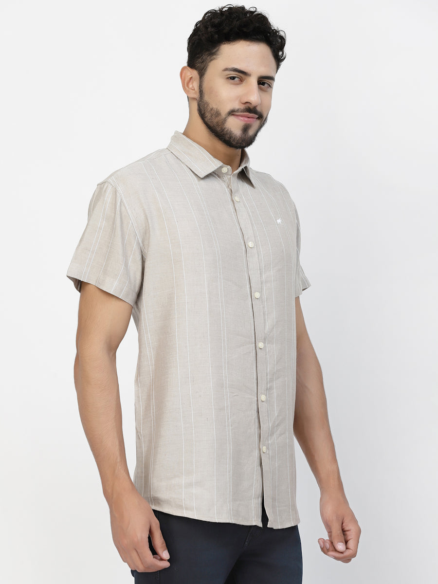 Beige Casual Linen Half Shirt