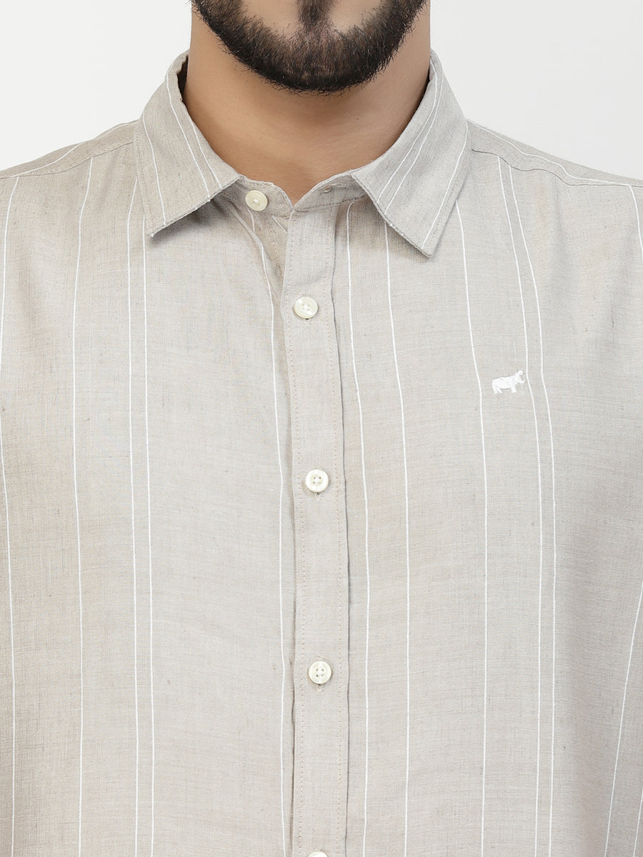 Beige Casual Linen Half Shirt