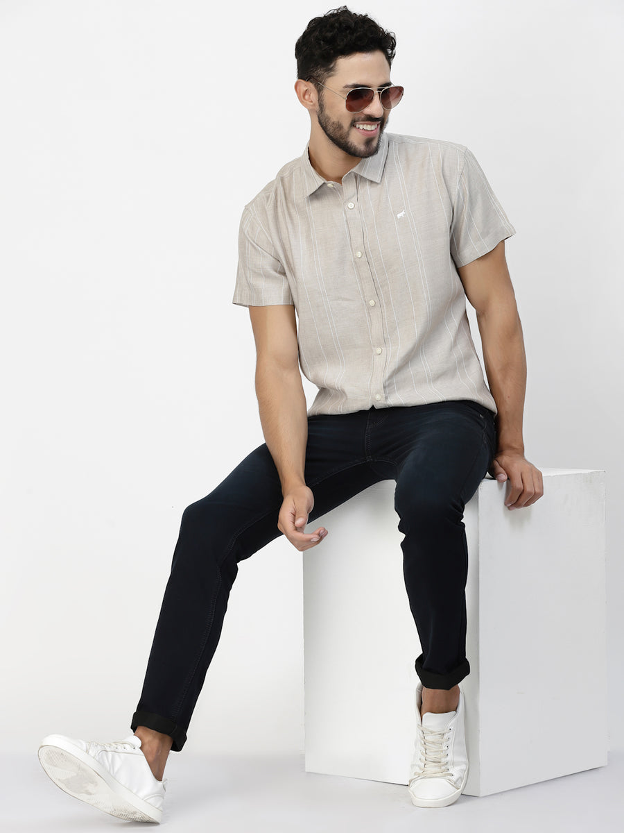 Beige Casual Linen Half Shirt
