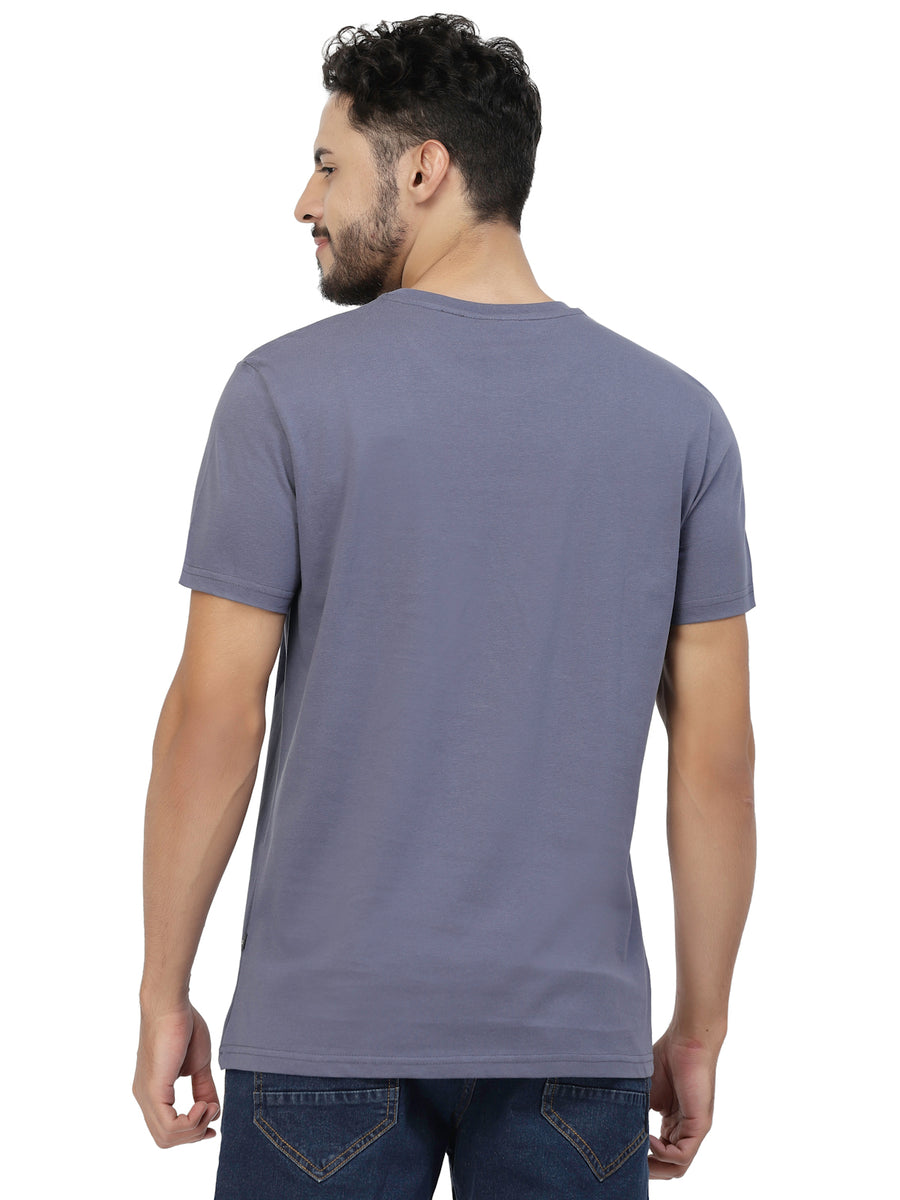 Blue Printed Round Neck Tshirt