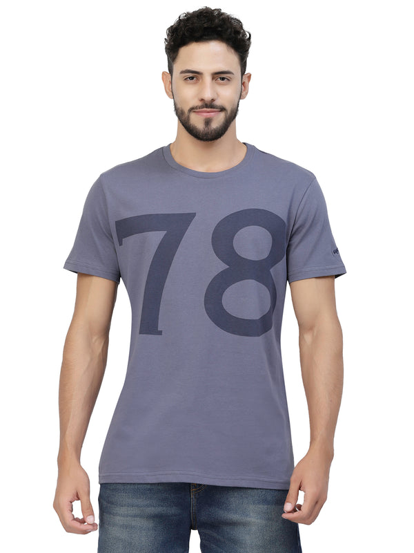 Blue Printed Round Neck Tshirt