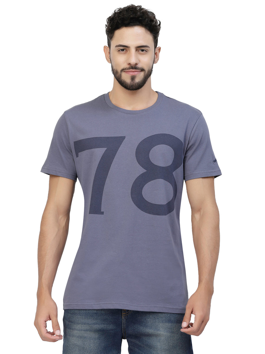 Blue Printed Round Neck Tshirt