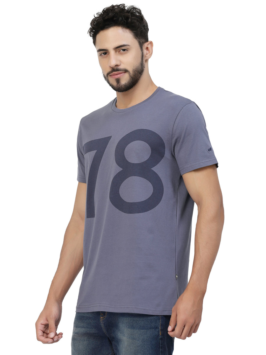 Blue Printed Round Neck Tshirt