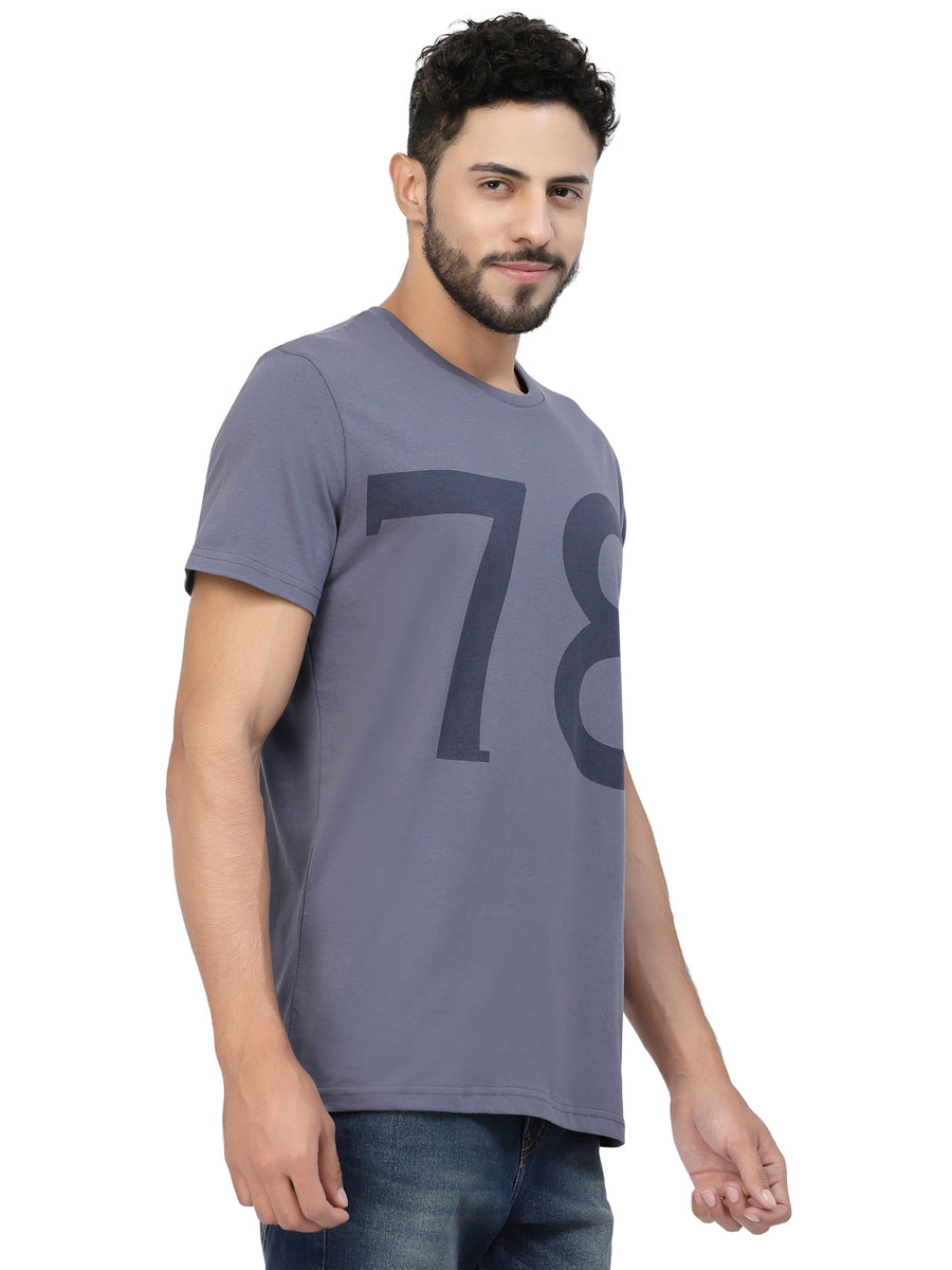 Blue Printed Round Neck Tshirt