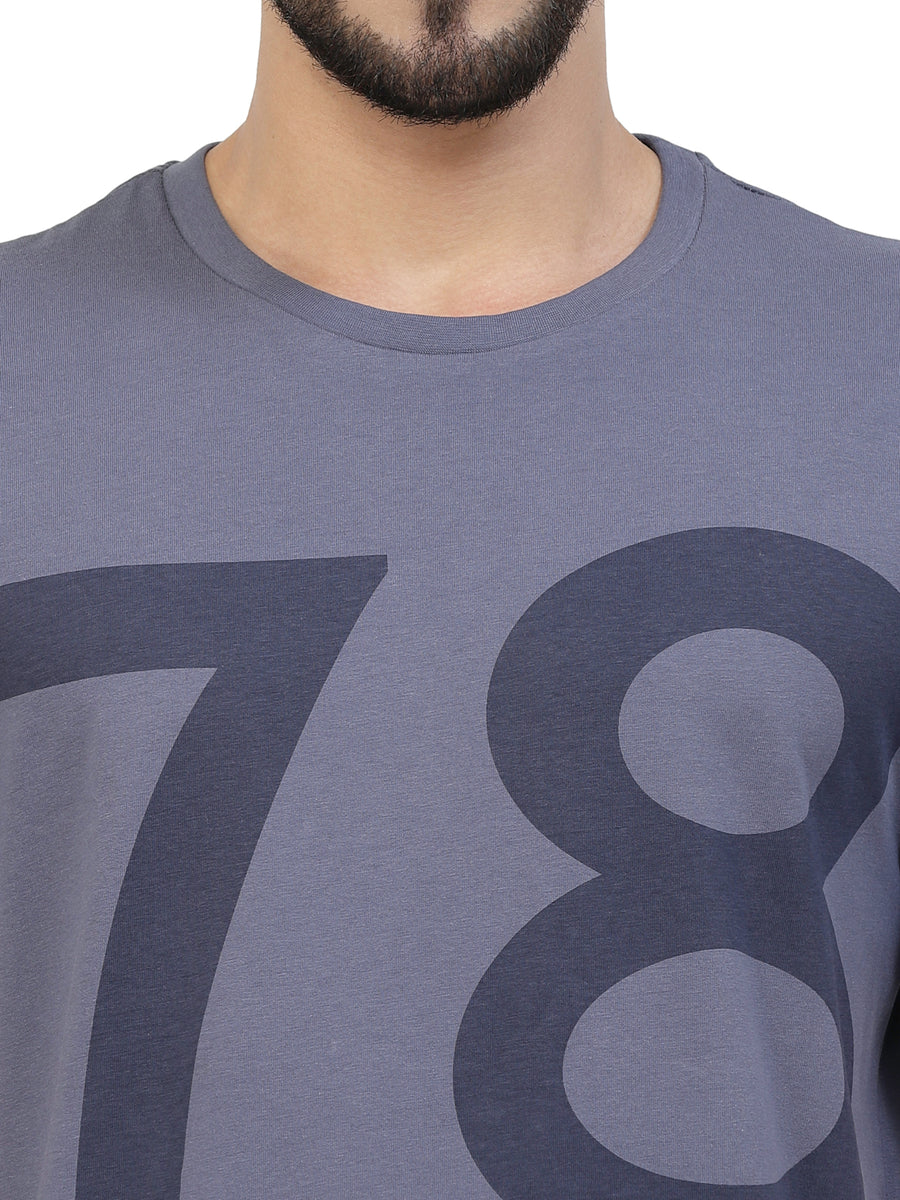 Blue Printed Round Neck Tshirt