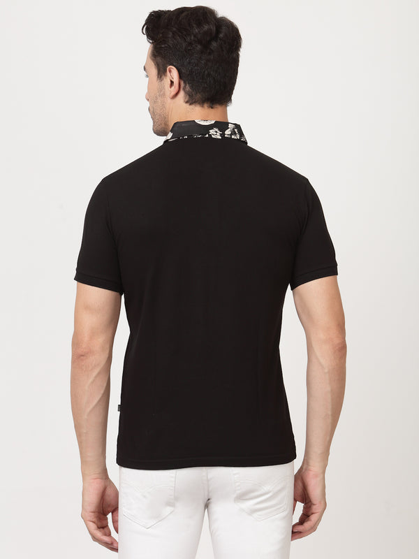 Black Printed Collar Polo Shirt