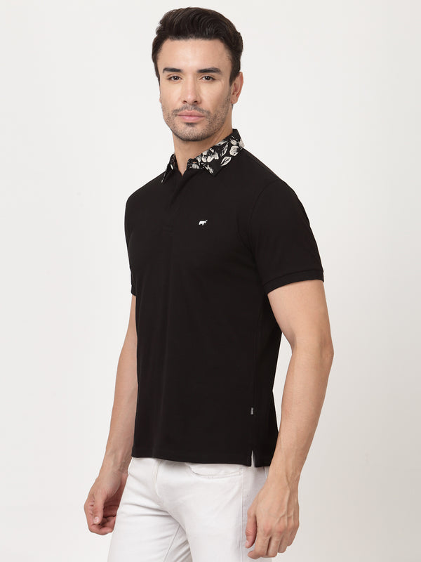 Black Printed Collar Polo Shirt