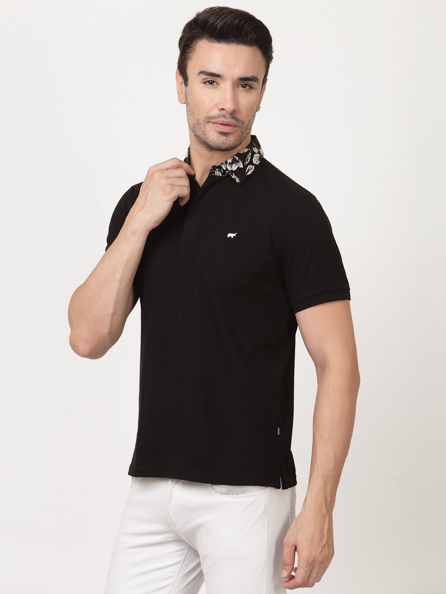 Black Printed Collar Polo Shirt