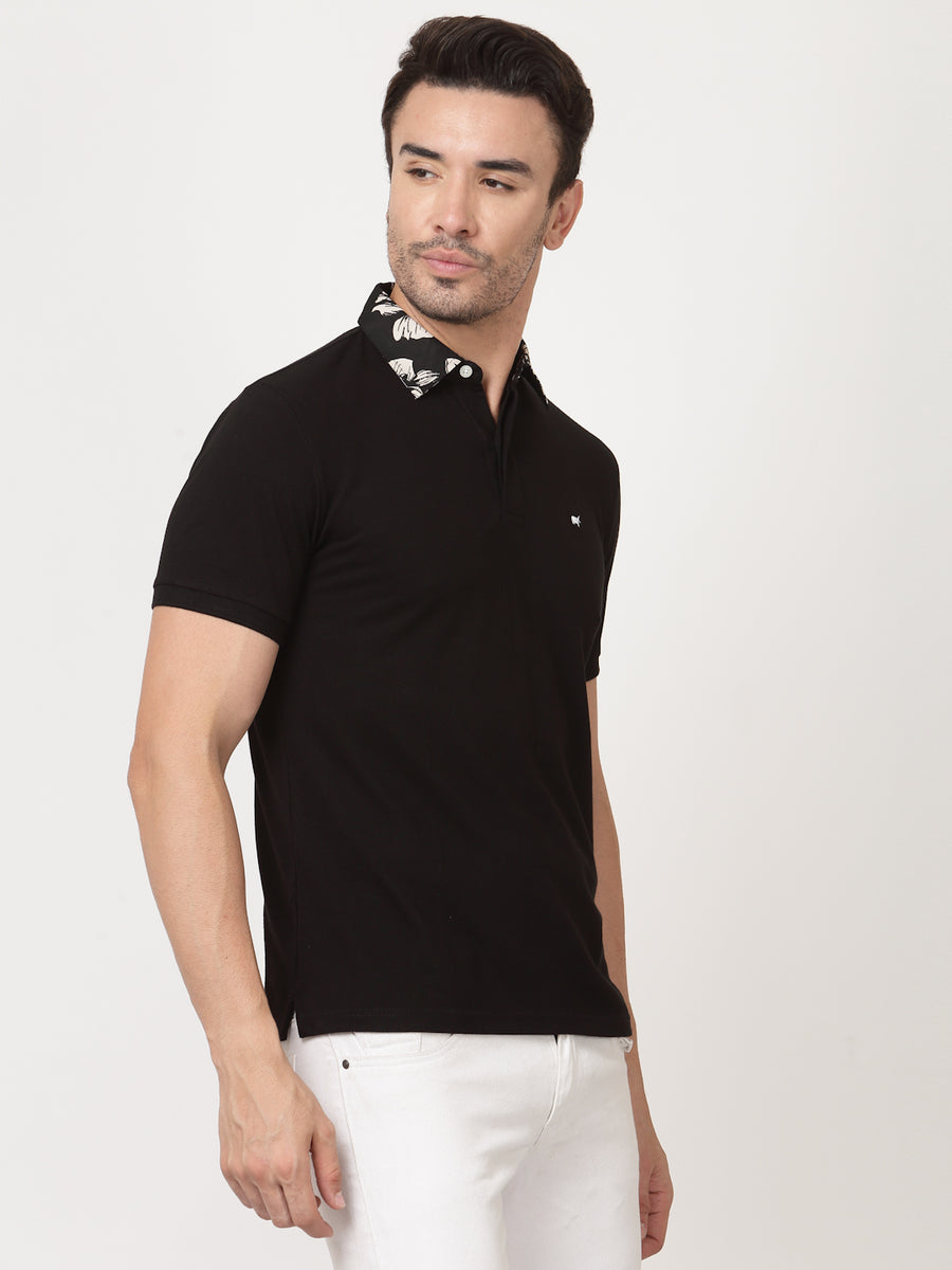 Black Printed Collar Polo Shirt