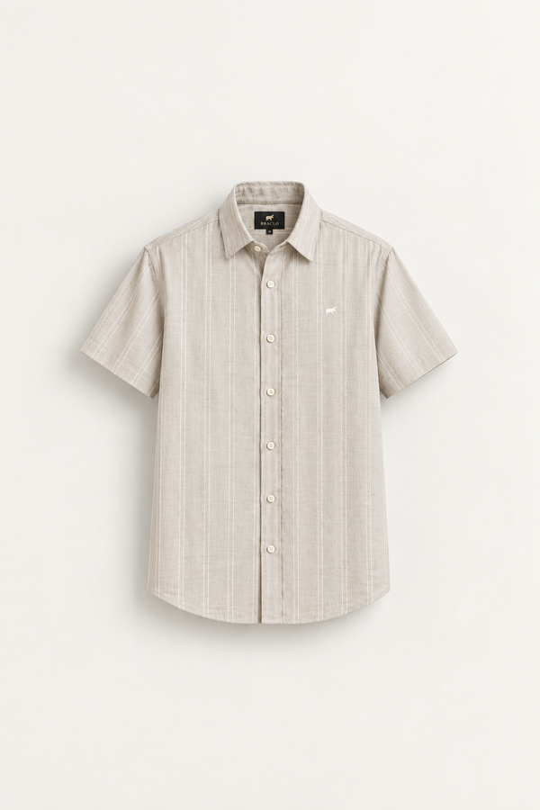 Beige Casual Linen Half Shirt