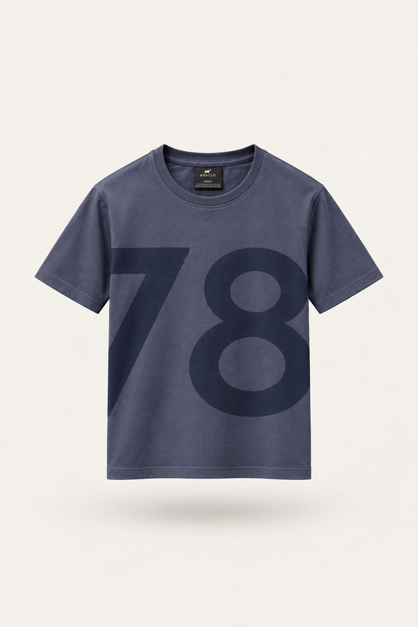 Blue Printed Round Neck Tshirt