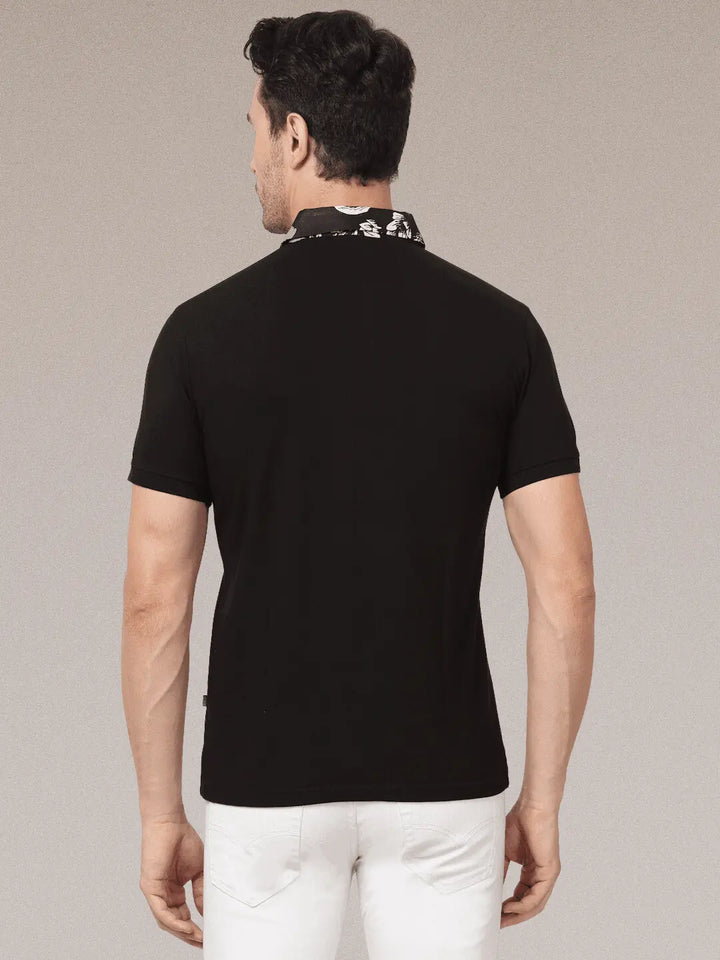 Black Printed Polo Shirt