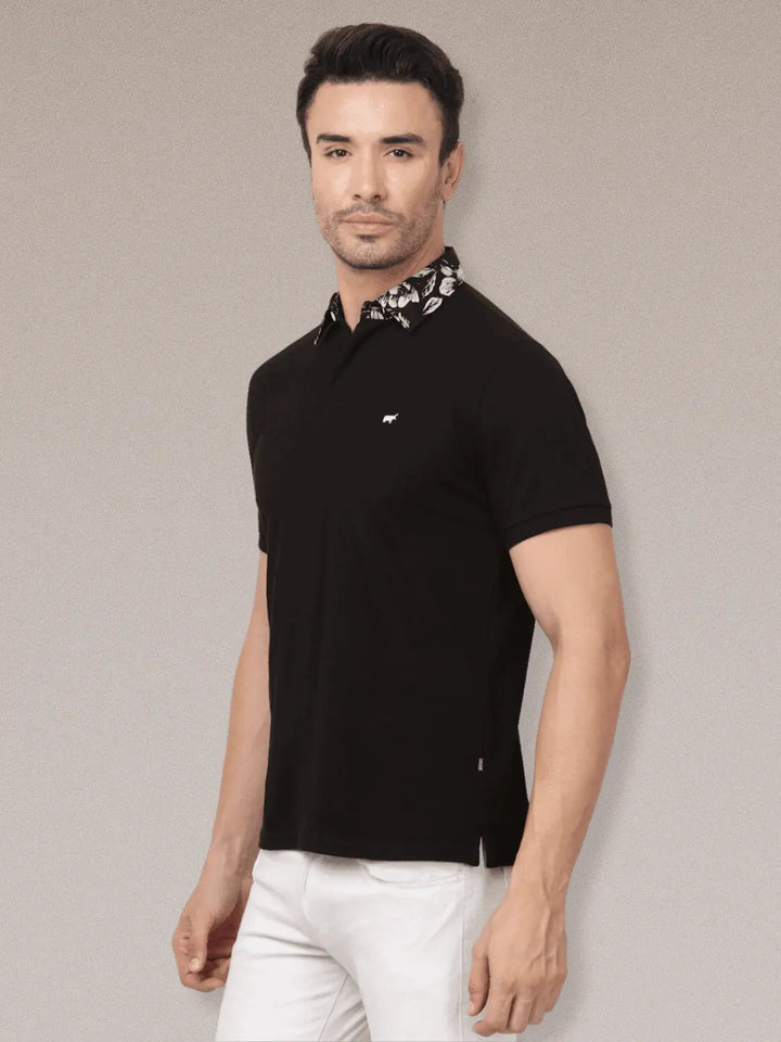 Black Printed Polo Shirt