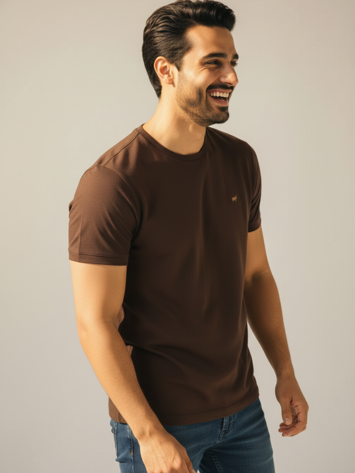 Brown Round Neck T-Shirt - Braclo