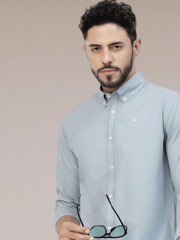 Ice Blue Causal Button Down Shirt