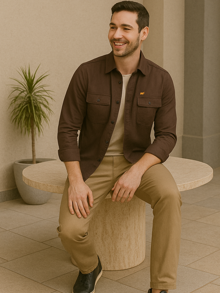 Brown Double Pocket Casual Shirt - Braclo