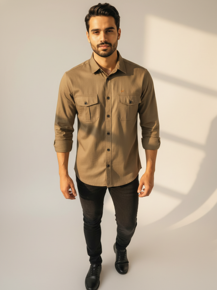 Dust Brown Double Pocket Shirt - Braclo