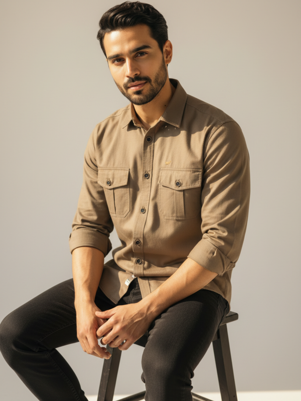 Dust Brown Double Pocket Shirt - Braclo
