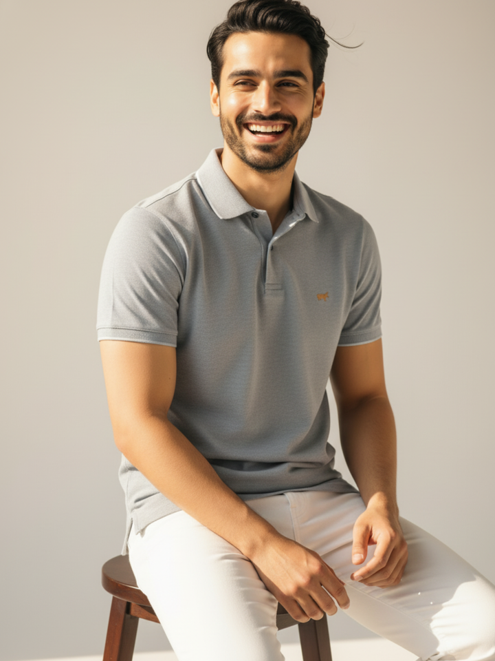 Textured Polo Argent Blue Shirt - Braclo