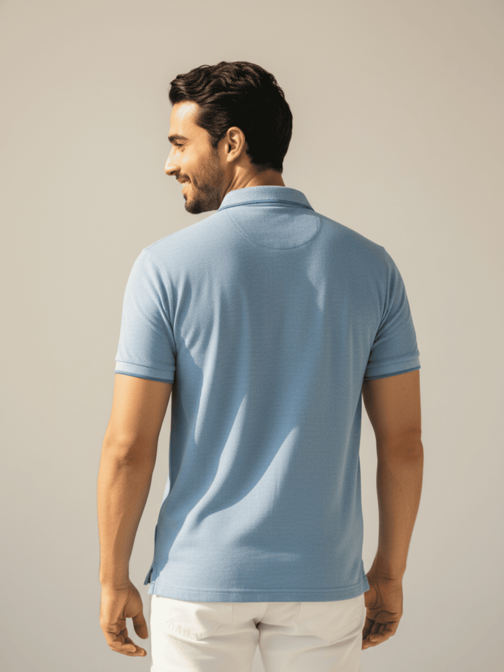 Textured Cool Blue Polo Shirt - Braclo