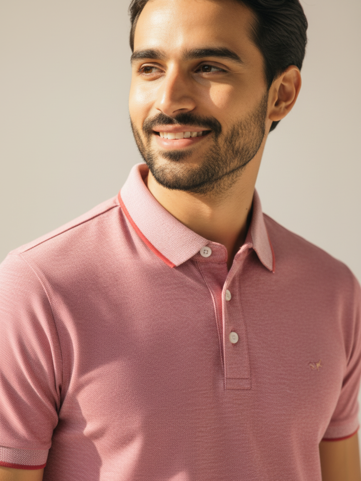 Textured Polo Plum Pink Shirt - Braclo