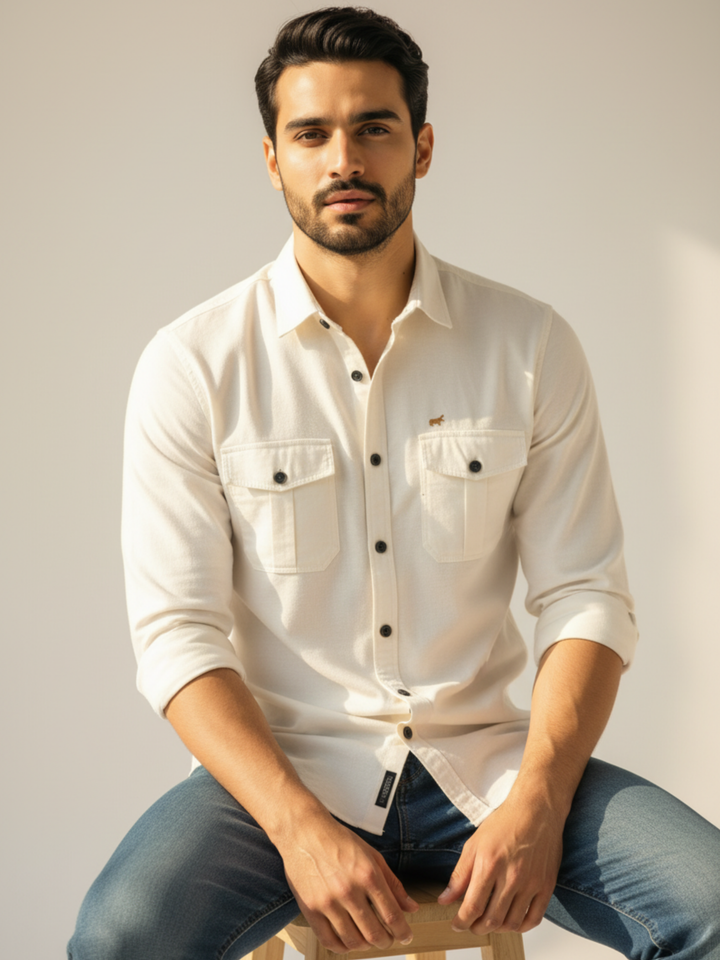Ivory Double Pocket Casual Shirt - Braclo