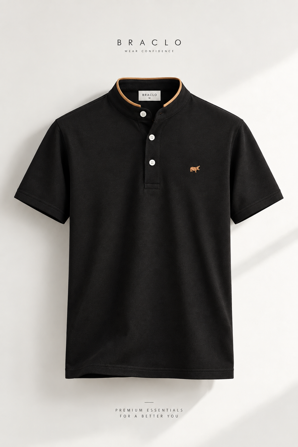 Black Henley Polo Shirt