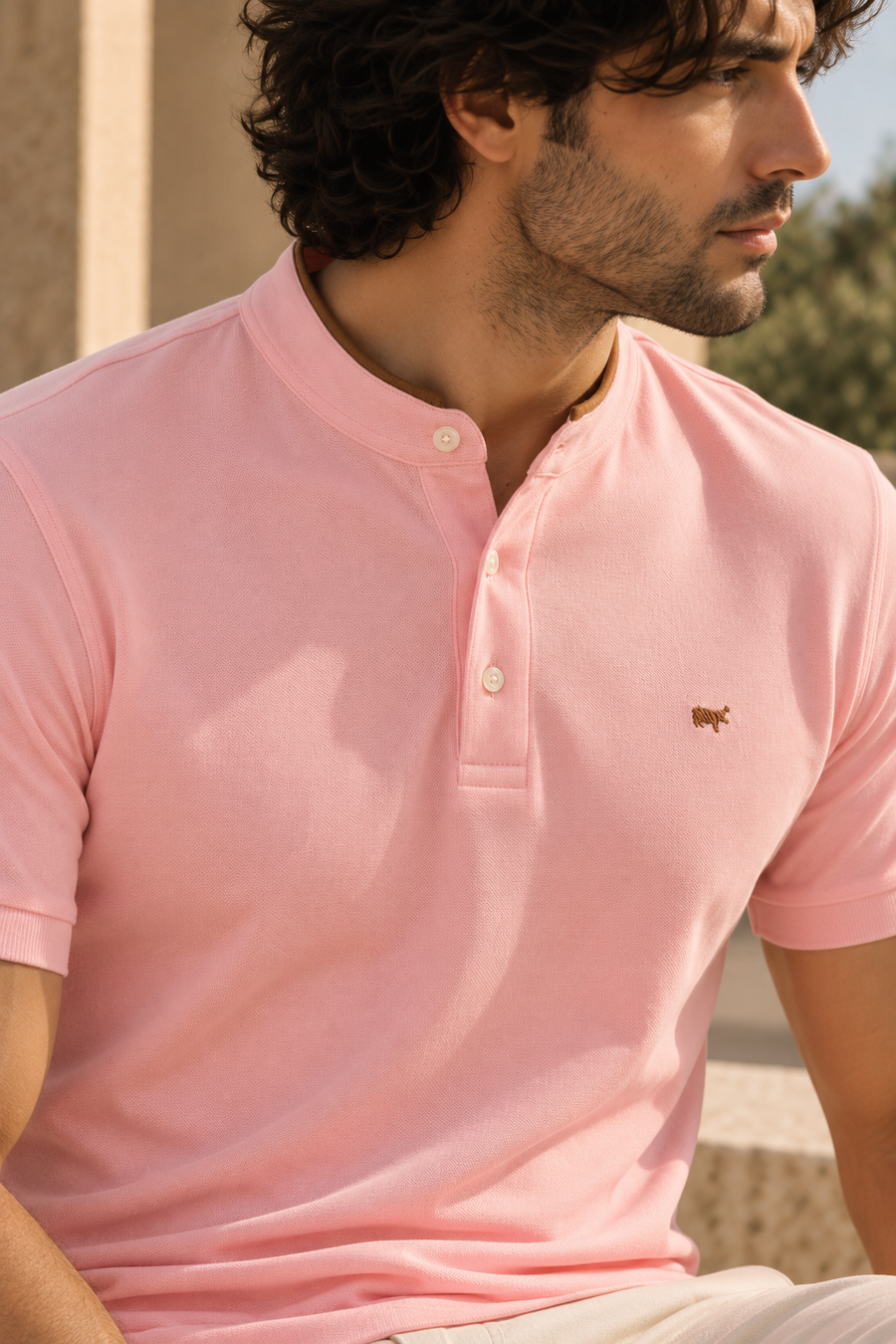 Pink Henley Polo Shirt