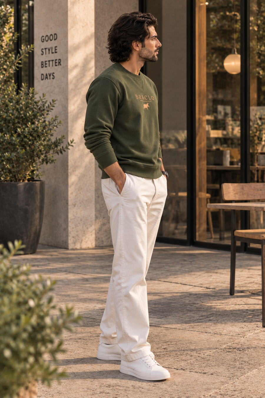Olive Round Neck Sweatshirt