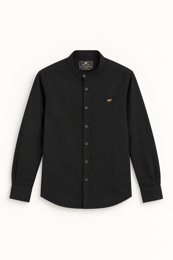 Black Mandarin Collar Shirt