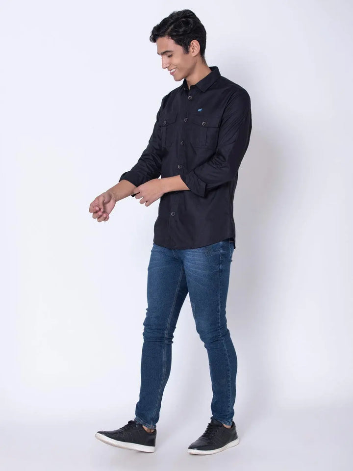 Black Double Pocket Casual Shirt - Braclo