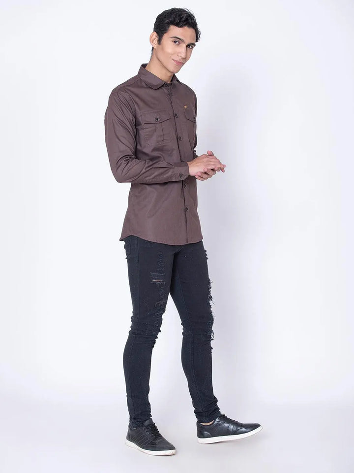 Brown Double Pocket Casual Shirt - Braclo