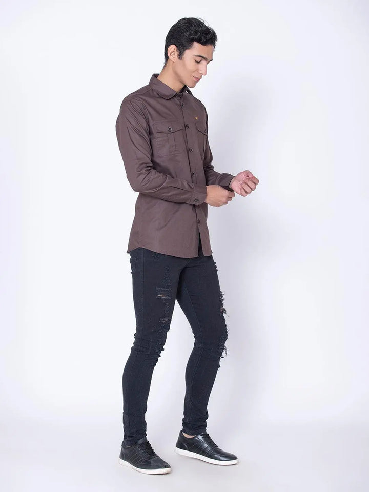 Brown Double Pocket Casual Shirt - Braclo