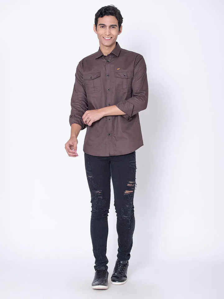 Brown Double Pocket Casual Shirt - Braclo