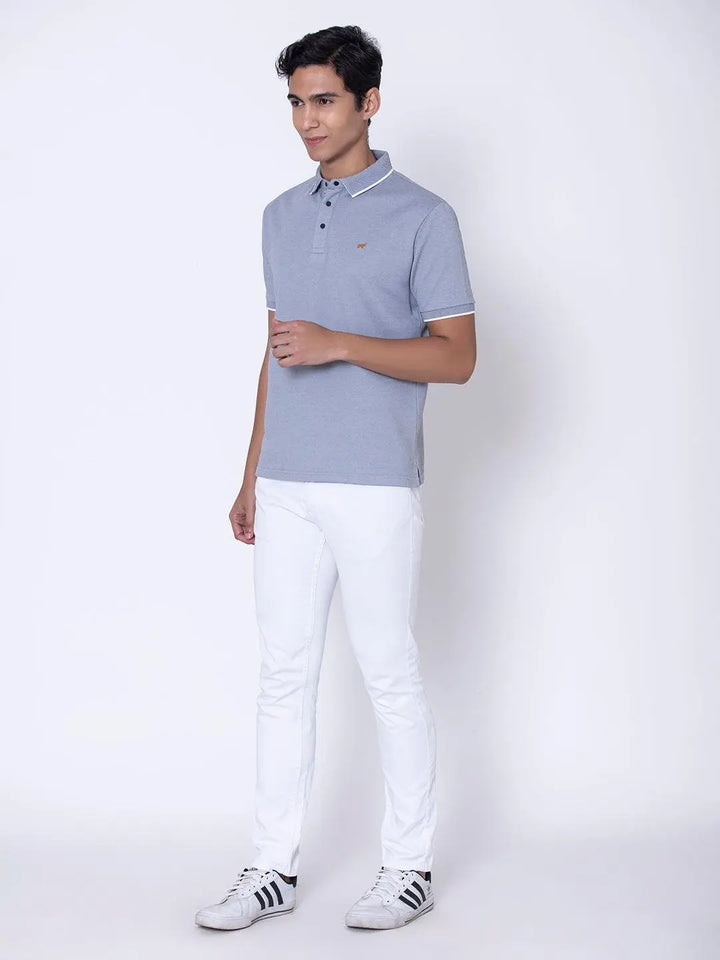 Textured Polo Argent Blue Shirt - Braclo